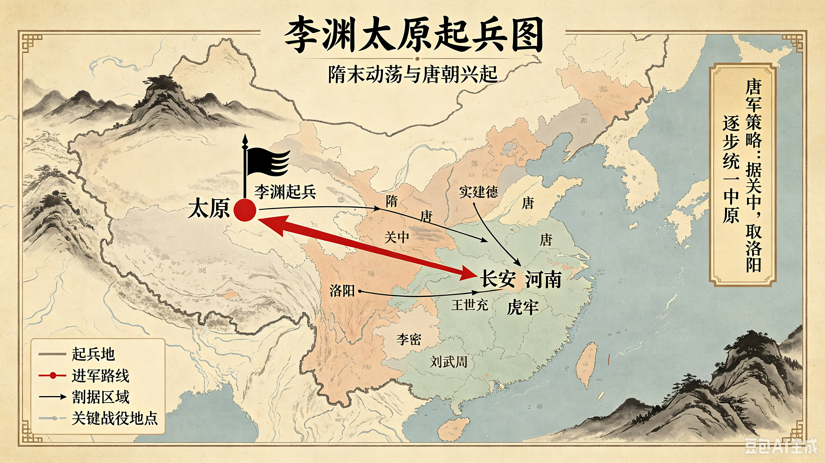 李渊太原起兵图 隋末唐初形势图